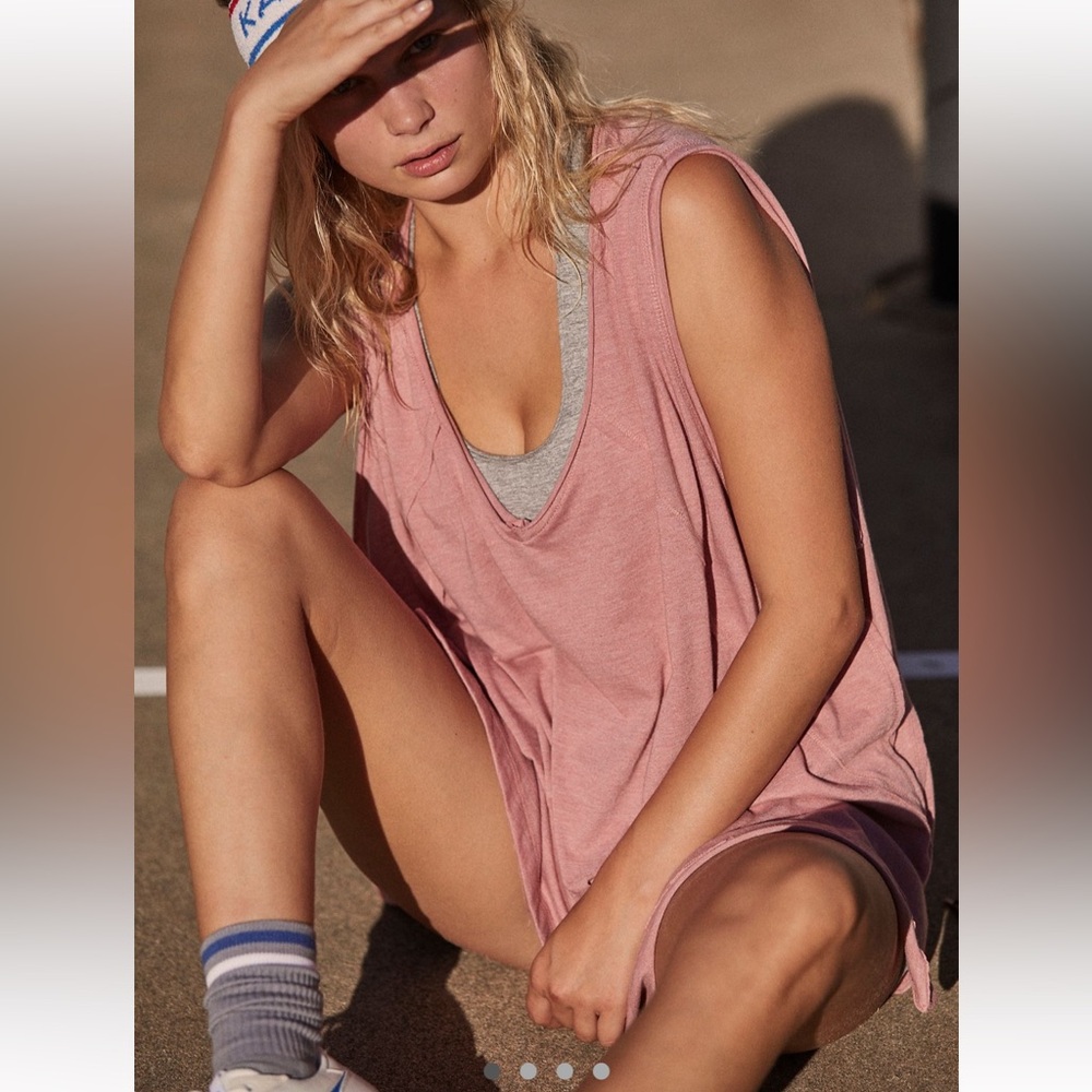 Free People Movement City Vibes Tank in Rosie Longline Oversized Athleisure Sz S